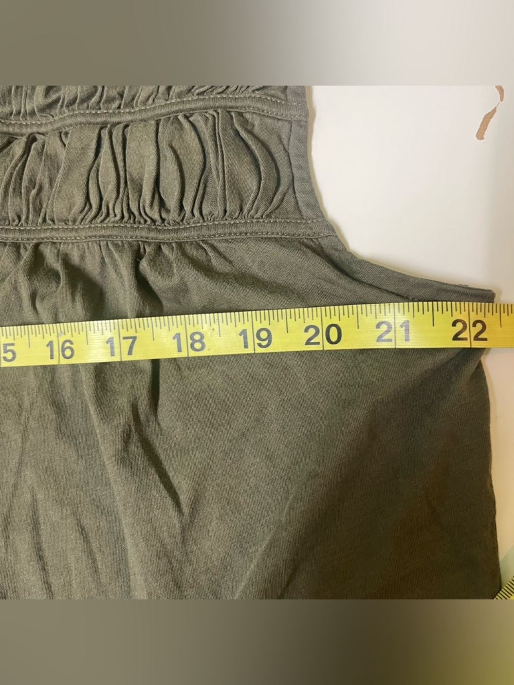 LOFT Shirred Tie Neck Top Green Cotton Blend Boho Chic V-neck Womens Large - Picture 10 of 12